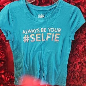 Justice Girls Aqua Blue Graphic Selfie Tshirt Size 10